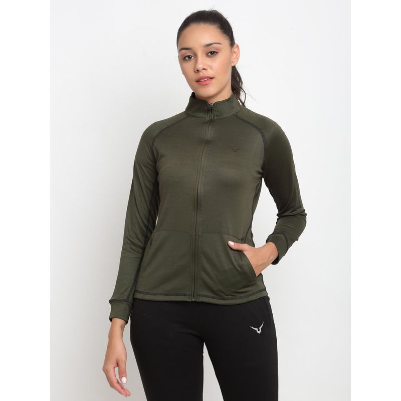 INVINCIBLE Olive Womens Zip Up Jacket (S)