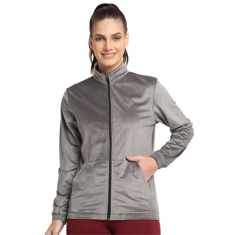 INVINCIBLE Grey Womens Velour Full Zip Jacket (L)