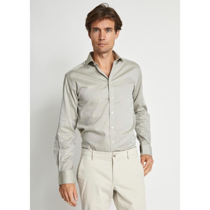 Bruun & Stengade Men Grey Cutaway Collar Full Sleeves Shirt (38)