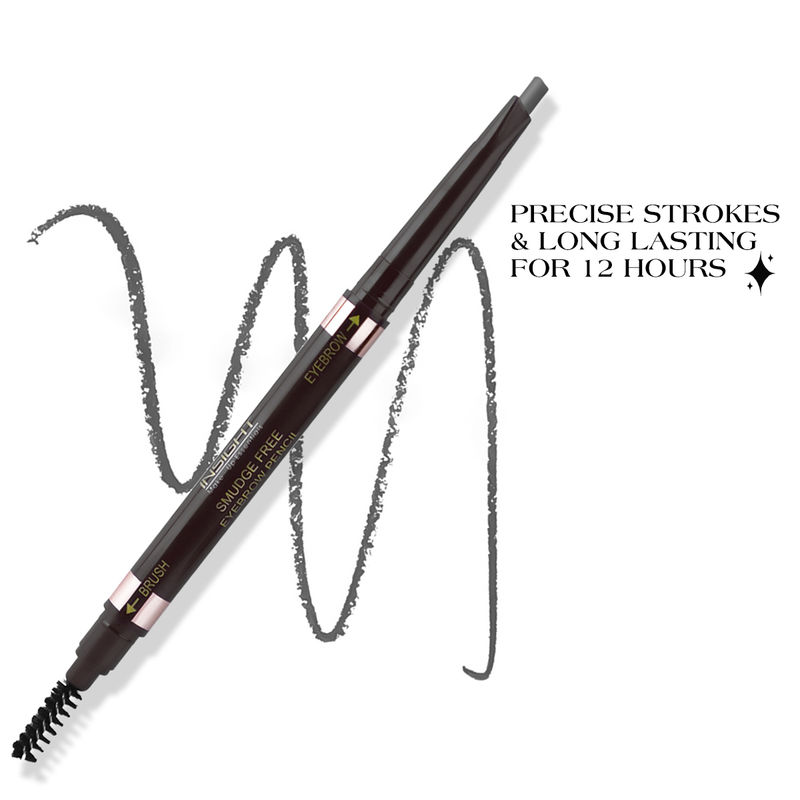 Insight Cosmetics Smudge Free Eyebrow Pencil, 2 In1 Define & Blend,12hrs Long Lasting - Dark Gray