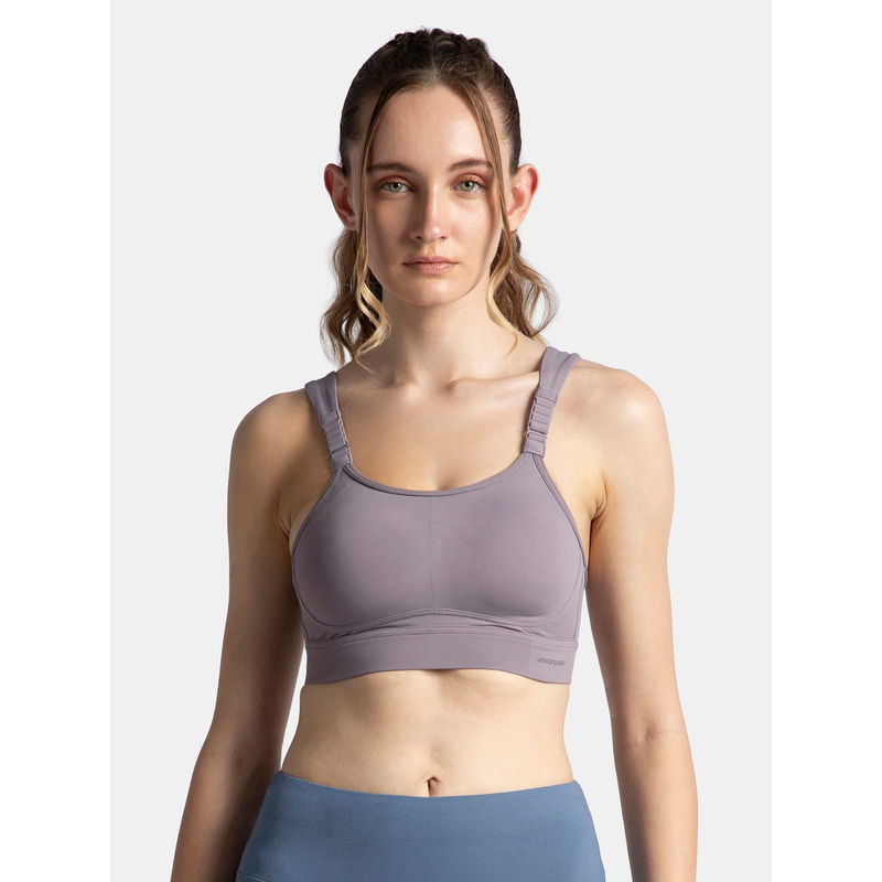 Jockey Mi16 Wire Free Microfiber Elastane Racerback Active Wear Sports Bra-Minimal Grey (XL)
