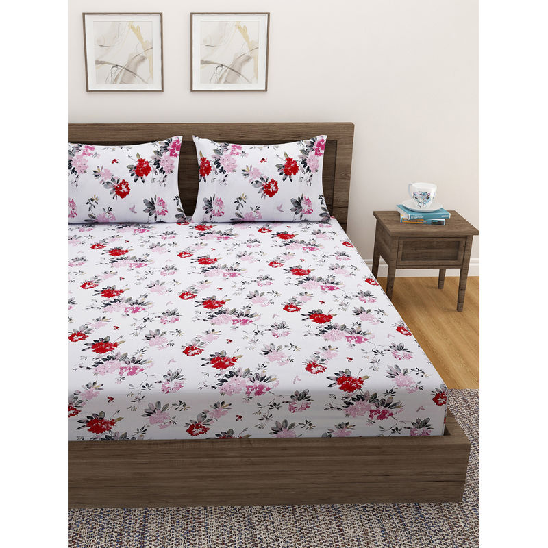 Swayam Floral Print 200 Tc Cotton Double Bedsheet With 2 Pillow Covers