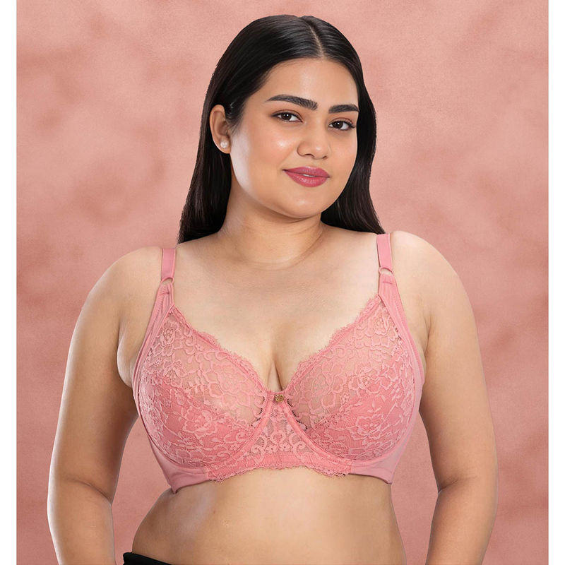 Shyaway Brandied Apricot Seamed Lightly Padded Wired Lace Bra (34D)