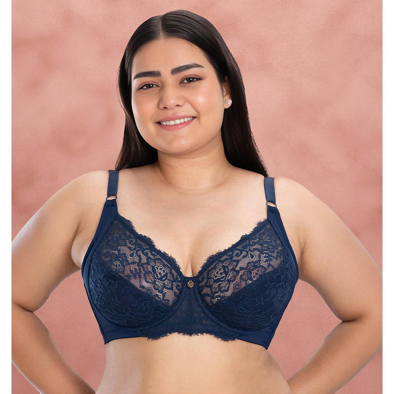 Shyaway Pageant Blue Seamed Lightly Padded Wired Lace Bra (36D)