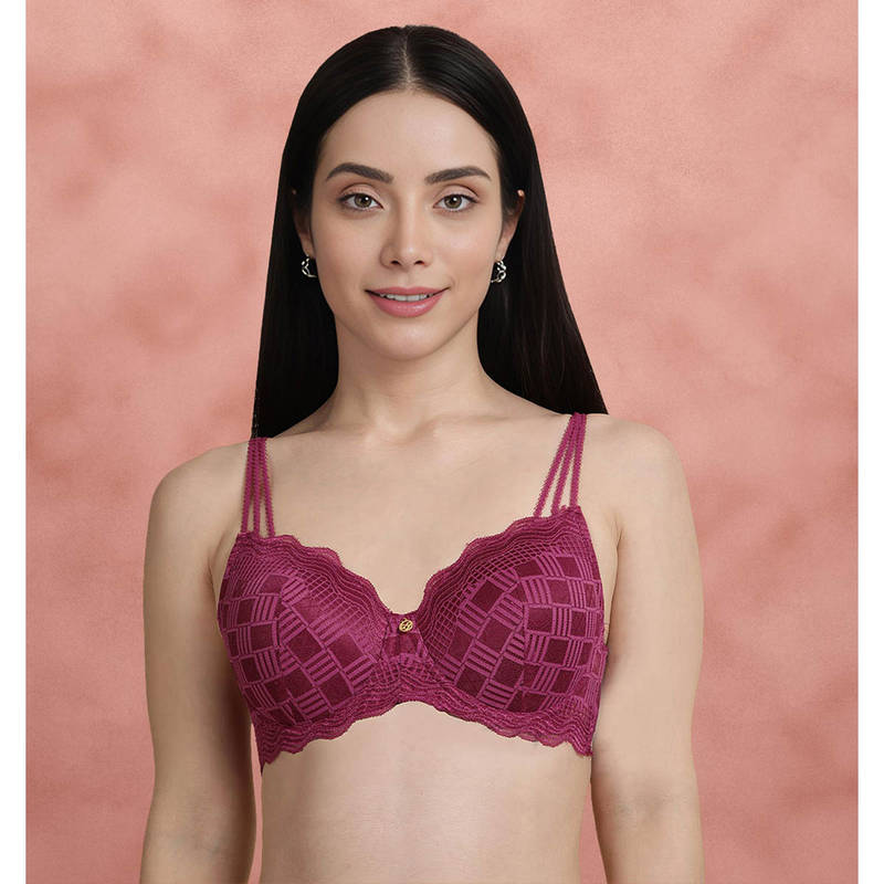 Shyaway Susie By Wine Potion Full Lace Decorative Straps Padded Wired Bra (32B)