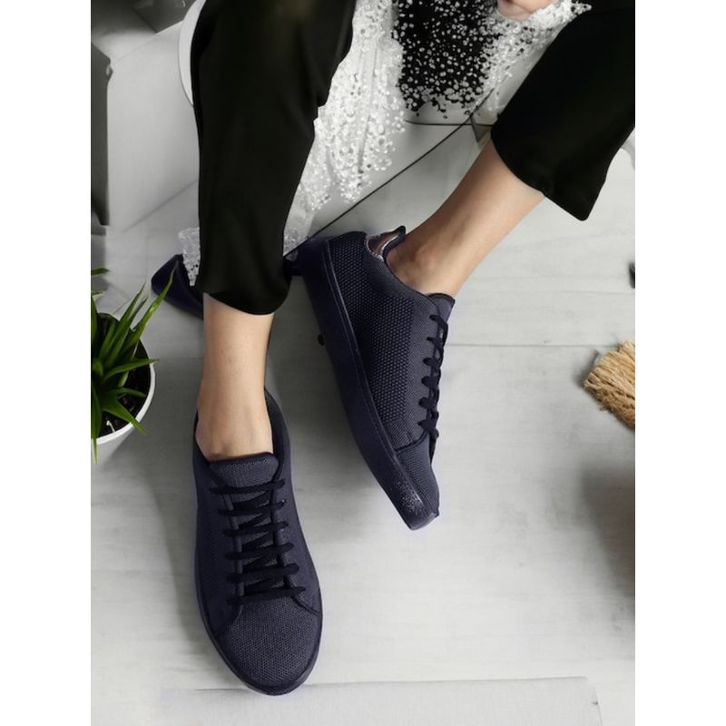 ELLE Womens Fashionable Navy Blue Color Woven Design Sneakers (EURO 36)