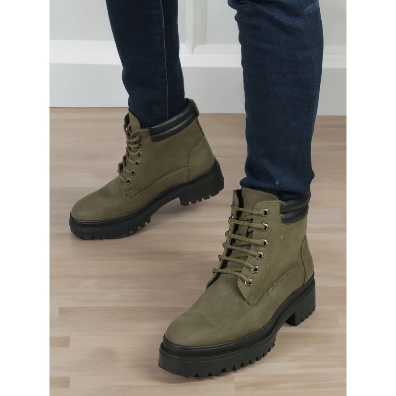 ELLE Womens Fashionable Olive Color Solid Boots (EURO 37)