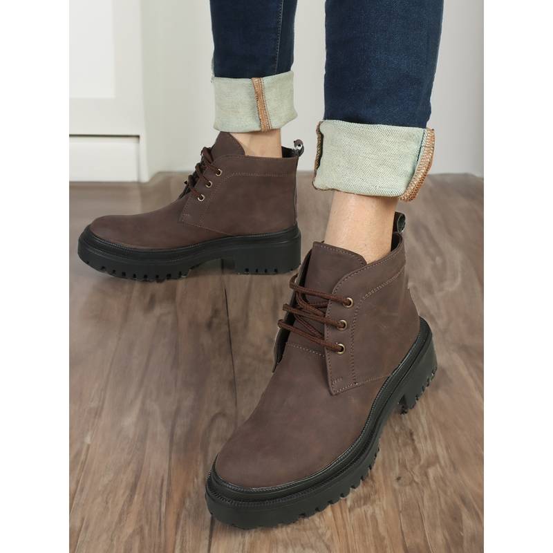 ELLE Womens Fashionable Brown Color Solid Lace Up Boots (EURO 37)