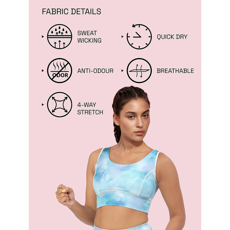 Enamor A204 Sports Bra - High-Impact Long Line Bra With Stylish Print Light Blue (XL)