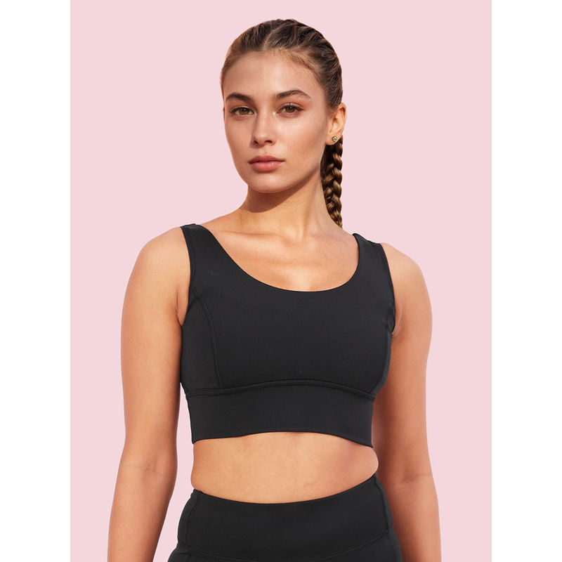 Enamor A206 Womens Criss Cross High Impact Long Line Sports Bra Black (S)