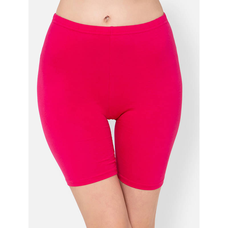 Clovia Cotton Spandex Medium Waist Outer Elastic Cycling Shorts Pink (S)