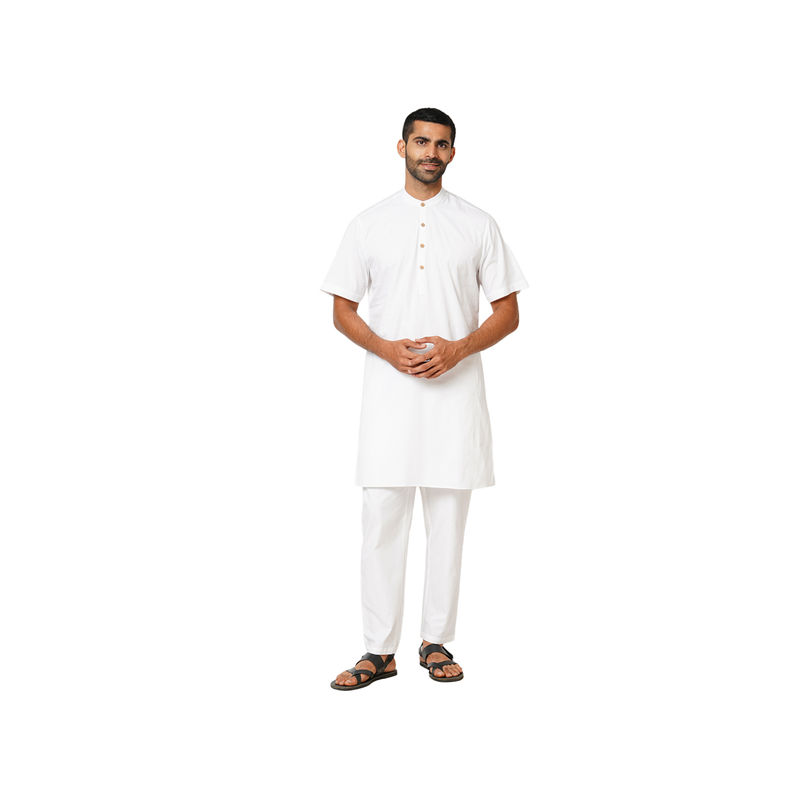 Indivisual Mens Bright White Premium Cotton Solid Kurta with Pant (Set of 2) (XL)