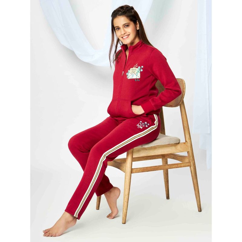 July Nightwear Winter Collection For Women Maroon Fleece Track Suit with Zipper (2XL)