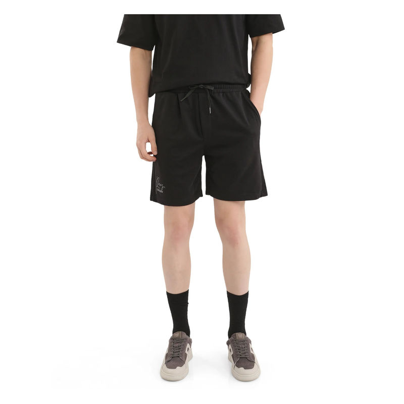 Rare Rabbit Men Cade-B Black Plain Oversized Fit Shorts (30)