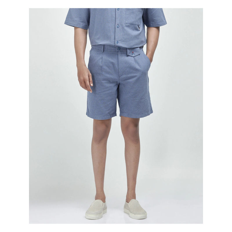 Rare Rabbit Men Dorn Blue Checked Relaxed Fit Shorts (30)