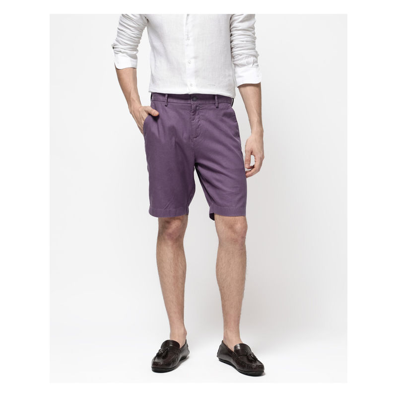 Rare Rabbit Men Edam Light Purple Plain Relaxed Fit Shorts (30)