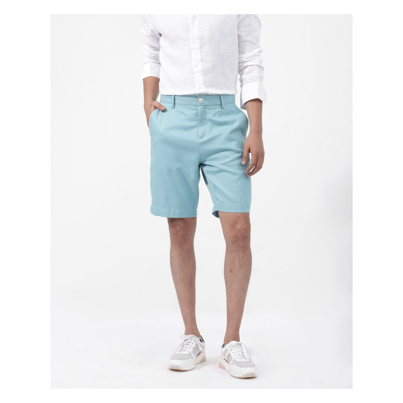 Rare Rabbit Men Edam Turquoise Plain Relaxed Fit Shorts (30)