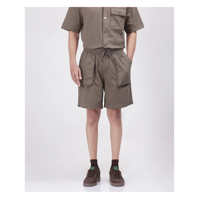 Rare Rabbit Men Habar Brown Striped Oversized Fit Shorts (30)