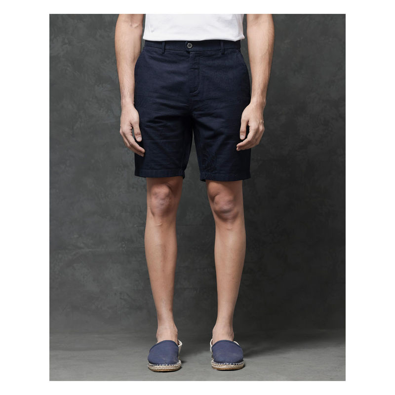 Rare Rabbit Mens Trip Navy Mid Rise Regular Fit Solid Shorts