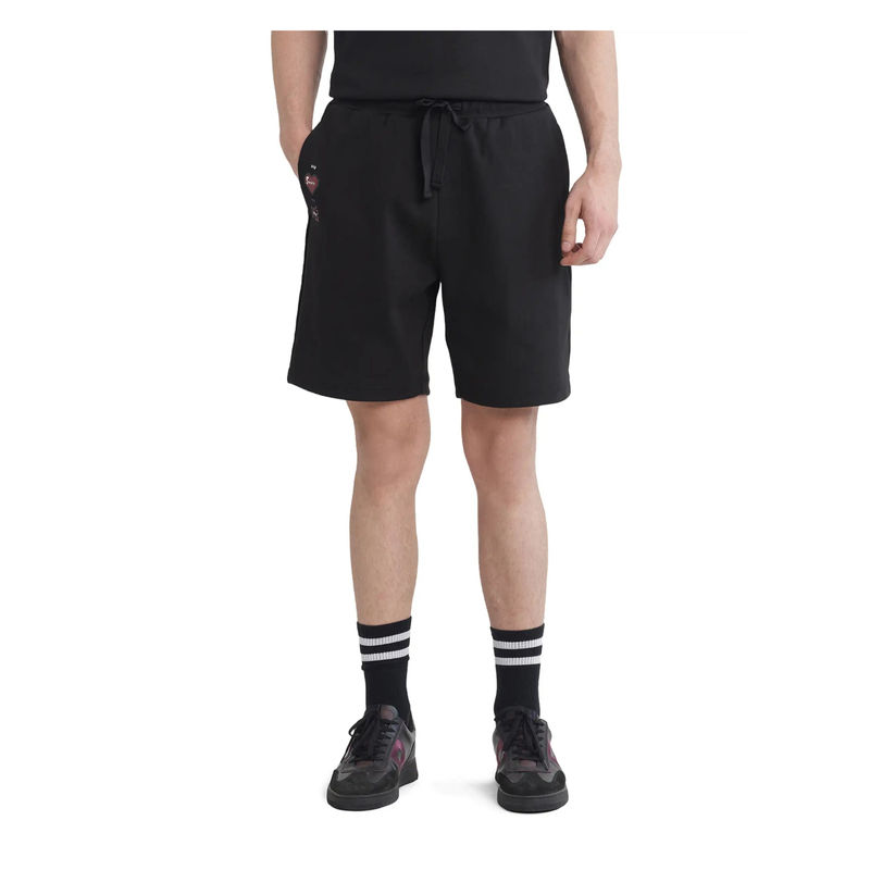 Rare Rabbit Men Lux Black Plain Relaxed Fit Shorts (38)