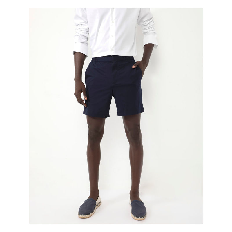 Rare Rabbit Men Myka Navy Blue Plain Relaxed Fit Shorts (32)