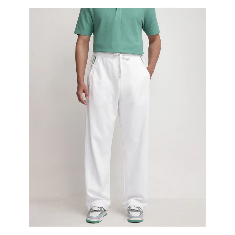 Rare Rabbit Men Oblic White Plain Relaxed Fit Track Pant (28)