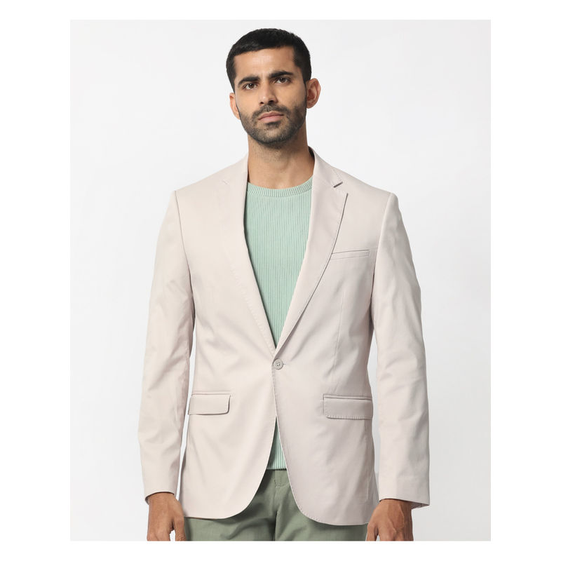Rare Rabbit Men Peyton Light Beige Plain Tailored Blazer (M)