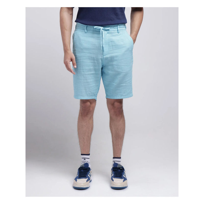 Rare Rabbit Men Pinto-25 Light Blue Plain Regular Fit Shorts (30)
