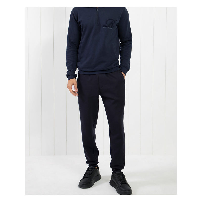 Rare Rabbit Men Soho Navy Blue Plain Regular Fit Track Pant (30)