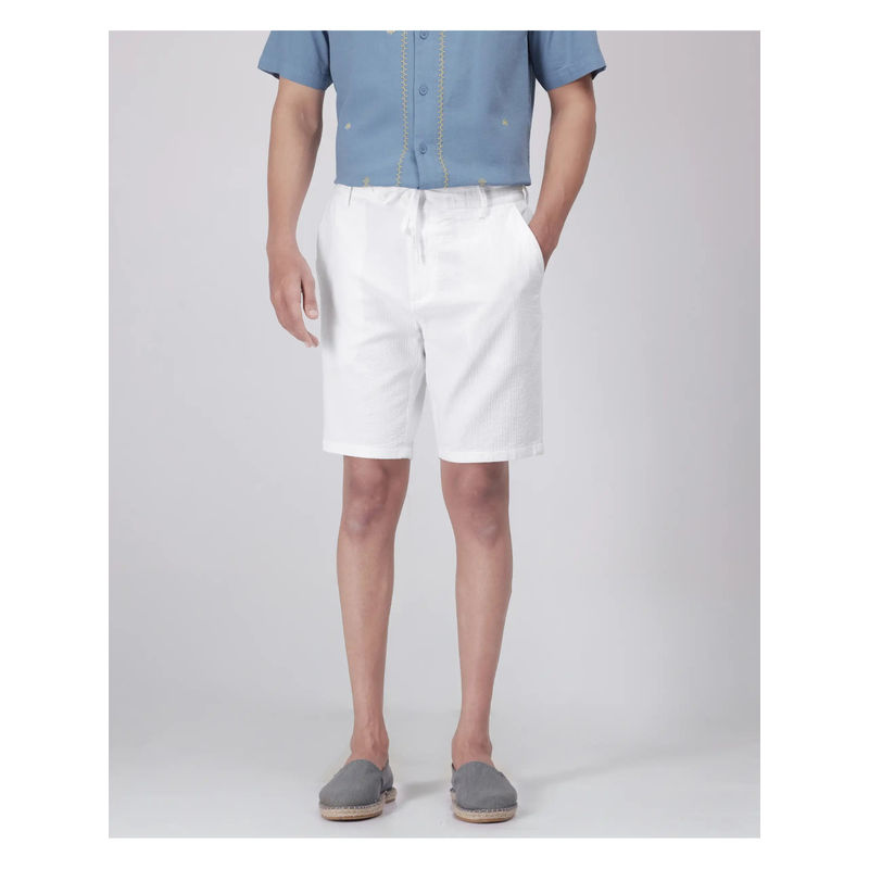 Rare Rabbit Men Steo White Plain Relaxed Fit Shorts (36)