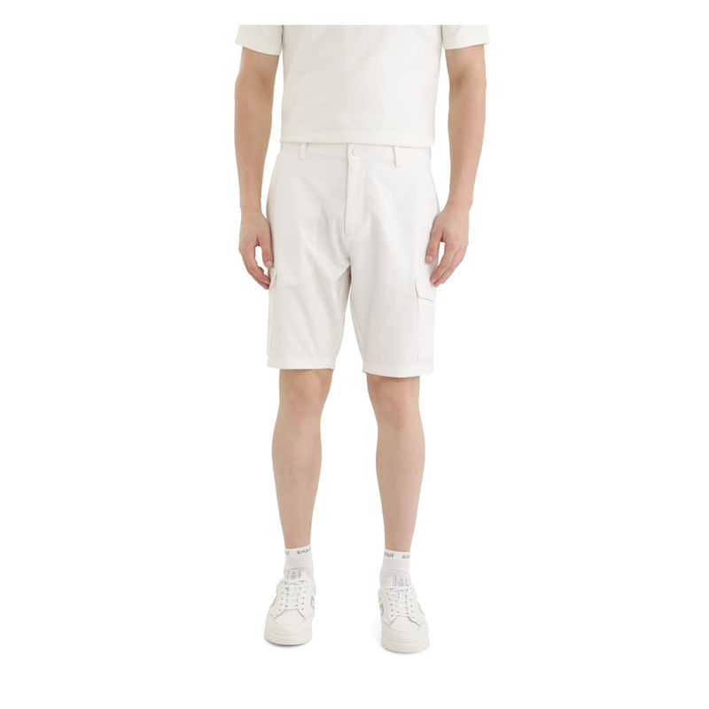 Rare Rabbit Men Tripco White Plain Relaxed Fit Shorts (40)