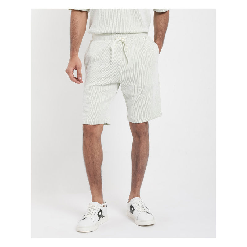 Rare Rabbit Men Zavet-B Light Green Striped Regular Fit Shorts (34)