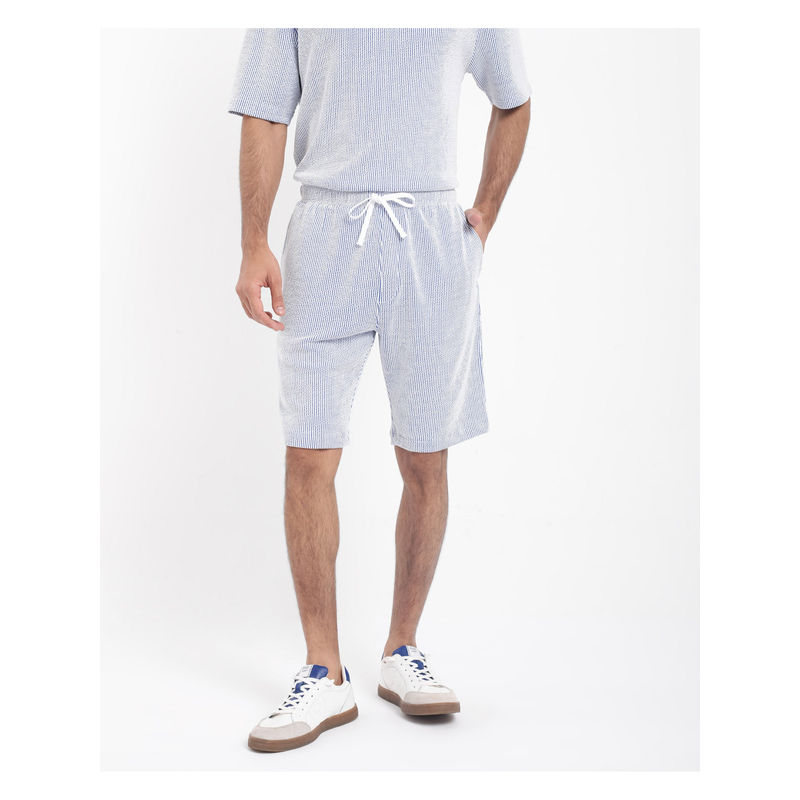 Rare Rabbit Men Zavet-B Blue Striped Regular Fit Shorts (28)