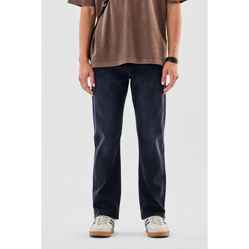 Snitch Navy Blue Washed Straight Fit Casual Jeans (36)