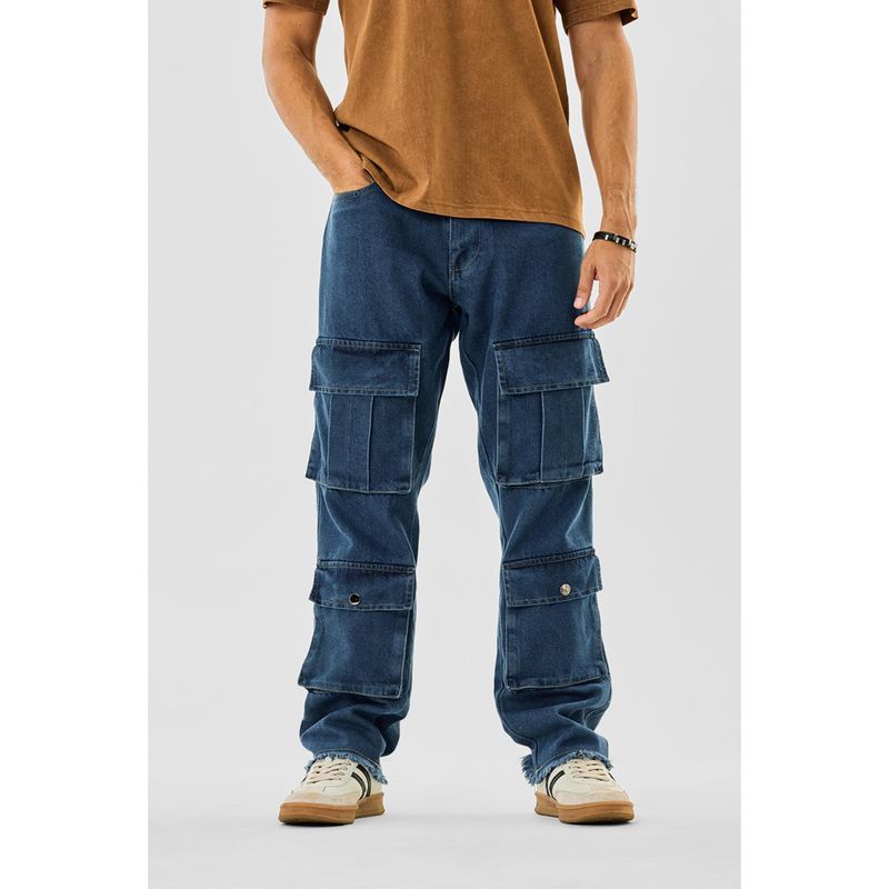 Snitch Mens Blue Denim Relaxed Casual Cargo Pant (28)