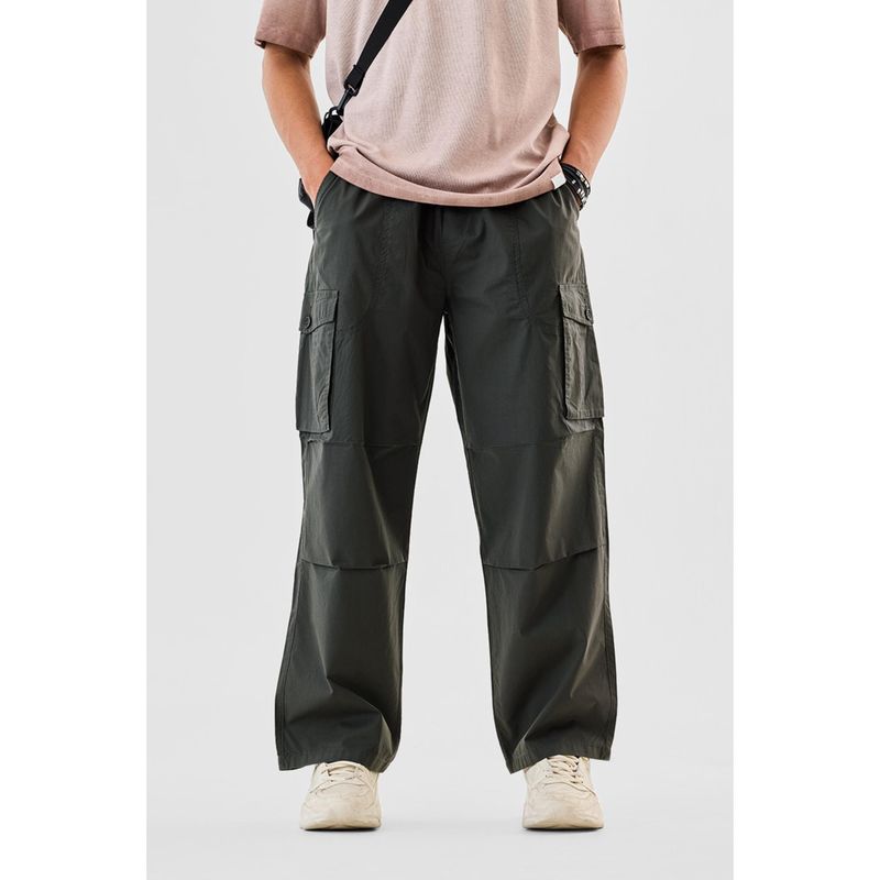 Snitch Mens Dark Green Solid Loose Casual Cargo Pant (34)
