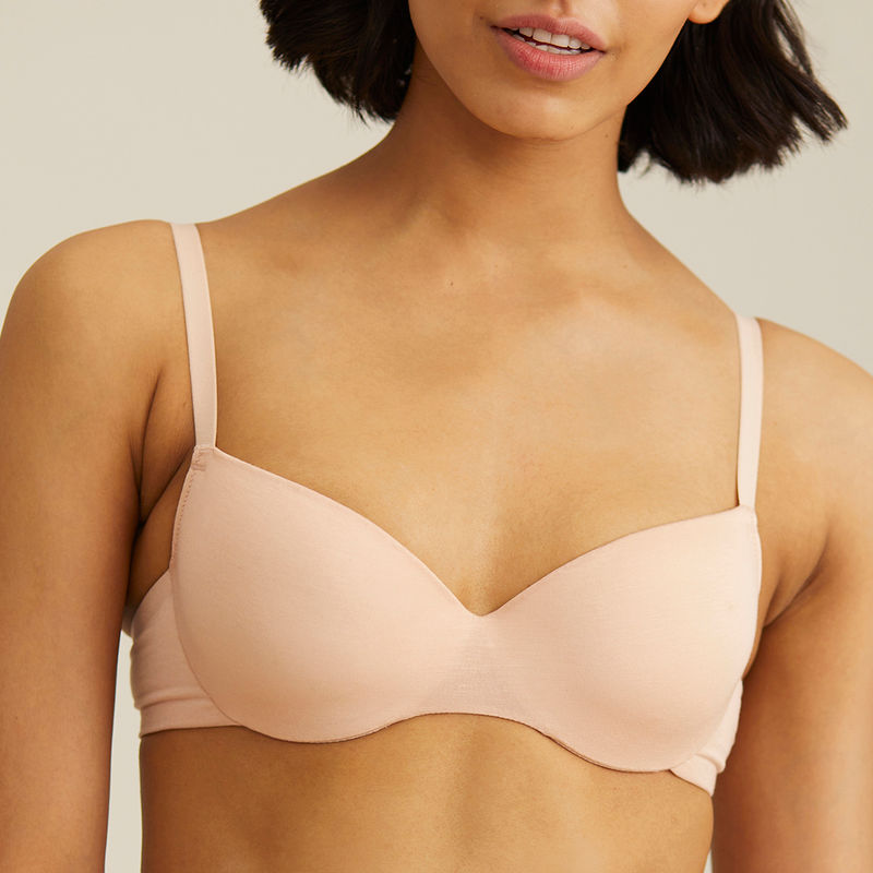 Nykd by Nykaa Akin to Skin Padded Wired T-Shirt Bra Demi Coverage - Nude NYB014 (34C)
