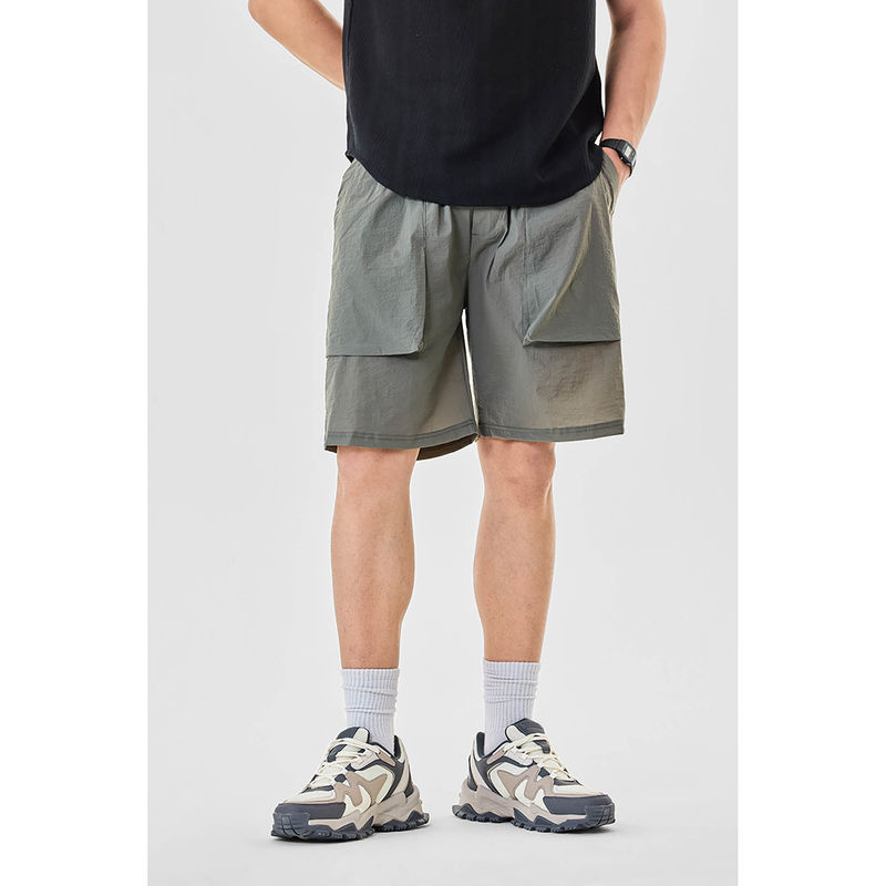 Snitch Sage Green Textured Regular Casual Shorts for Men (28)