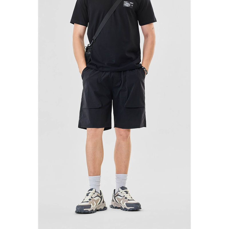 Snitch Black Textured Regular Casual Shorts for Men (28)
