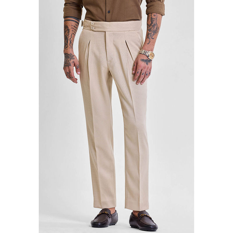 Snitch Beige Plain Slim Chinos for Men (32)