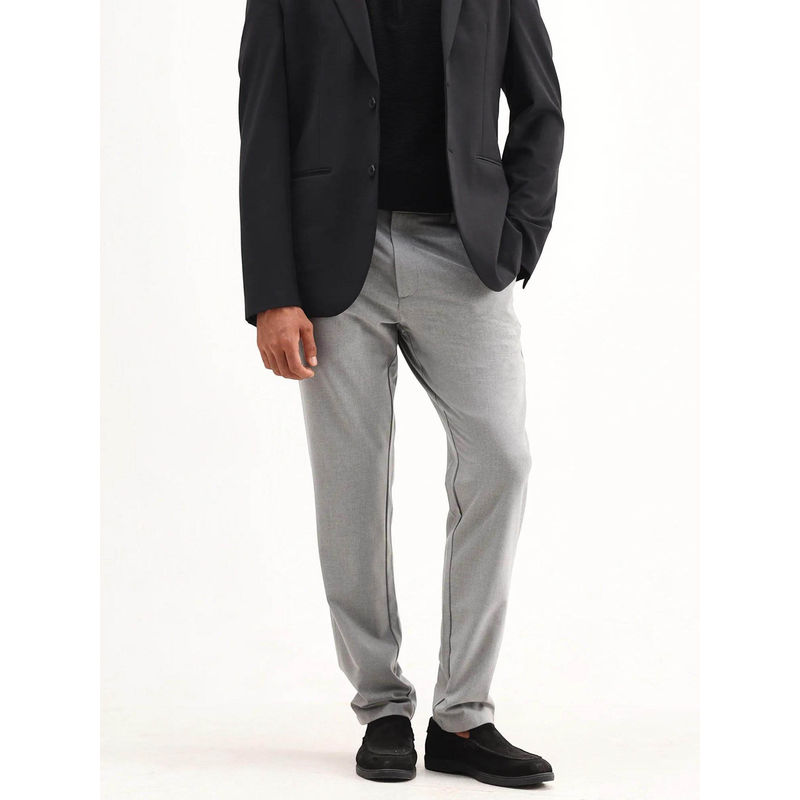 Rare Rabbit Men Travel-Aw25 Light Grey Polyester Blend Fabric Button Closure Plain Trouser (34)