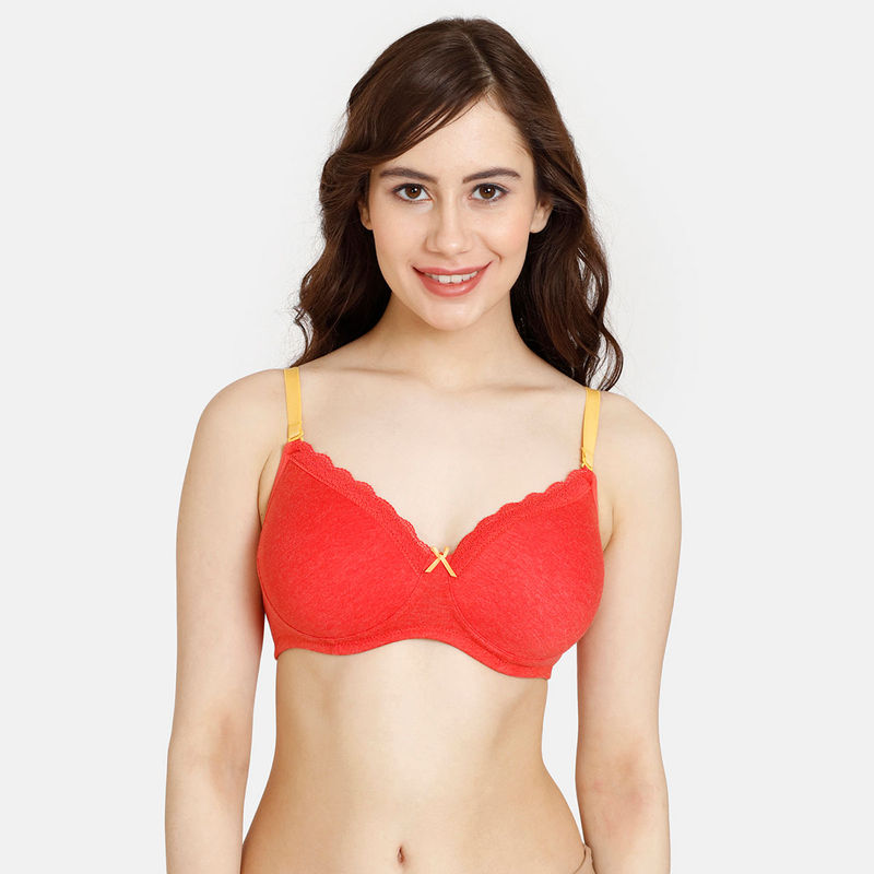 Zivame Rebooted Padded Non Wired 3-4th Coverage T-Shirt Bra - Fiery Red (34C)