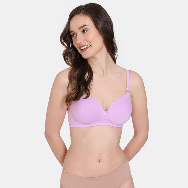 Zivame Maternity Padded Non Wired 3-4th Coverage Maternity Bra - Violet Tulle (38D)
