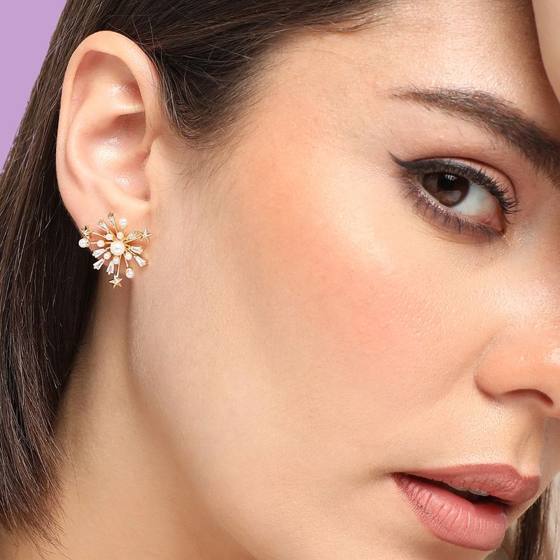 GOLD PLATED PARTY DESIGNER STONE DROP EARRING FOR WOMEN