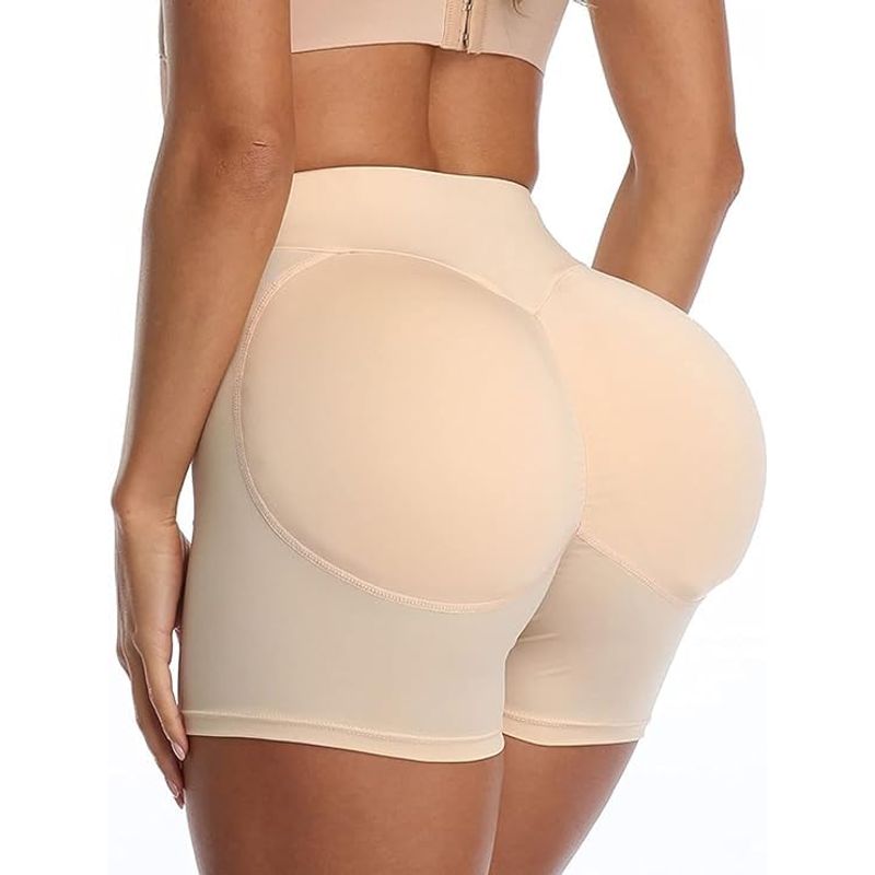 BRACHY Body Shaping Butt Lifting Underwear High Waist Hip Pad Enhancer Shorts Beige (L) (L)