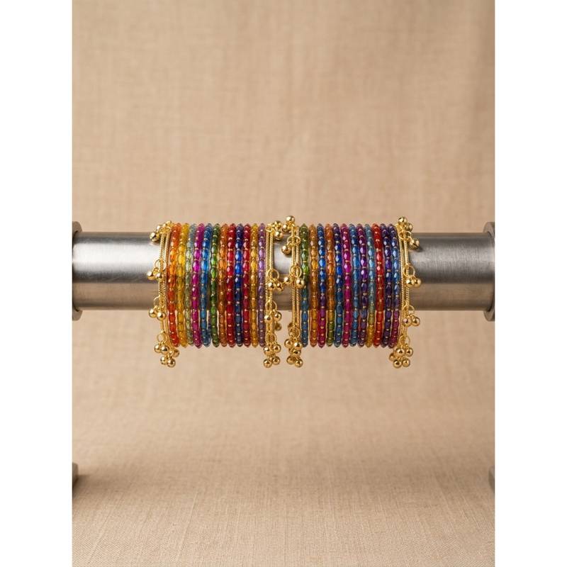 NVR Women 24 Multi-Color with 8 Gold Plated Kashmiri Bangles Ghungroo Charms (2.8)