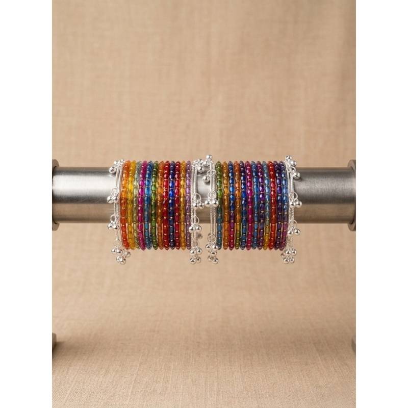 NVR Women 24 Multi-Color with 8 Silver Plated Kashmiri Bangles Ghungroo Charms (2.8)