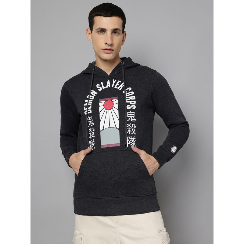 Free Authority Grey Demon Slayer Typography Regular Fit Hoodie (S)