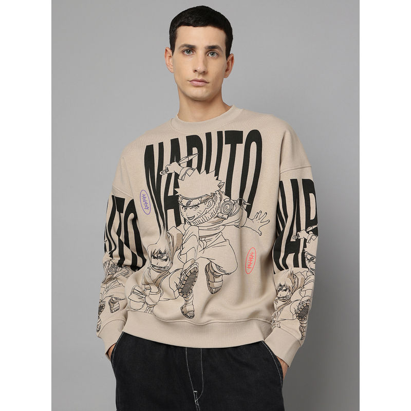 Free Authority Beige Naruto Graphic Oversize Sweatshirt (2XL)