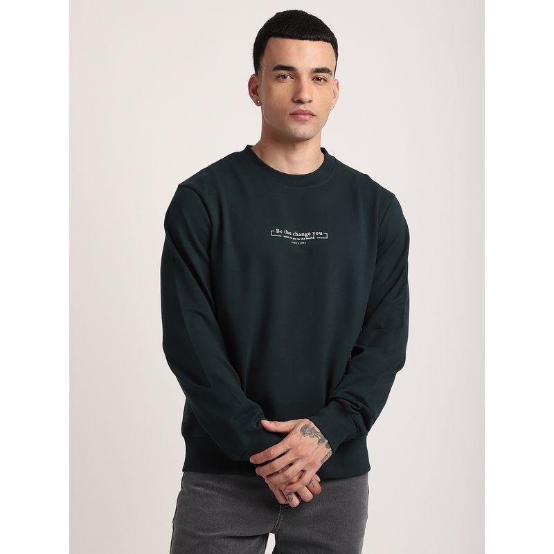 R&B Green Cotton Blend Regular Fit Crew Neck Graphic Print Men Sweatshirt (2XL)